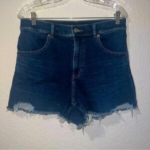 Express Dark Blue Denim Super High rise Mom Shorts